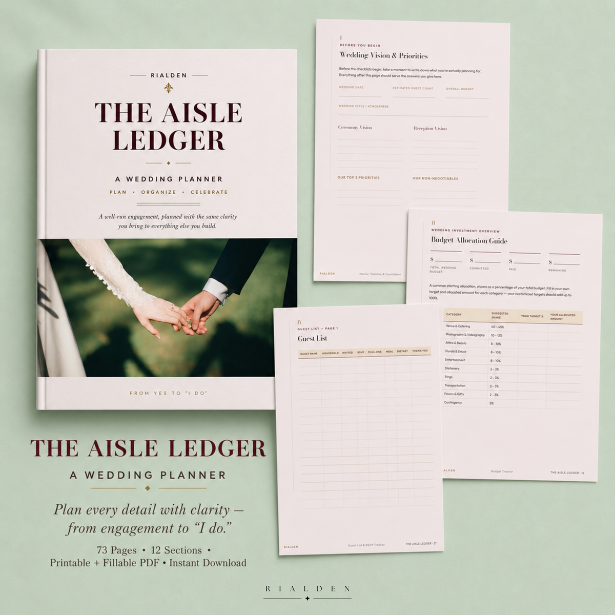 The Aisle Ledger — Wedding Planner | Printable + Fillable PDF