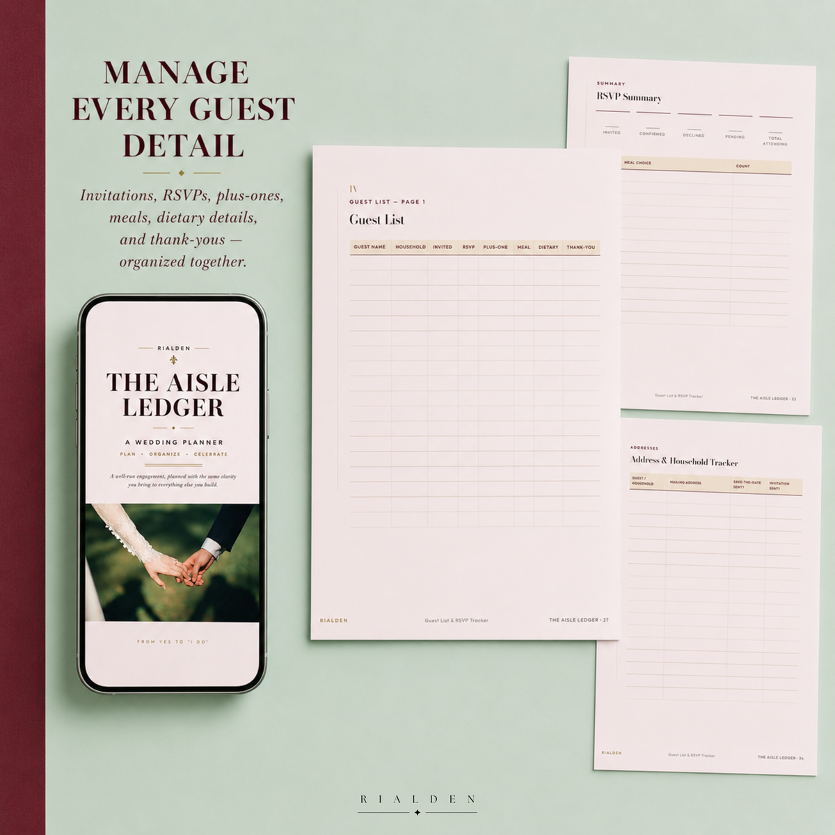 The Aisle Ledger — Wedding Planner | Printable + Fillable PDF