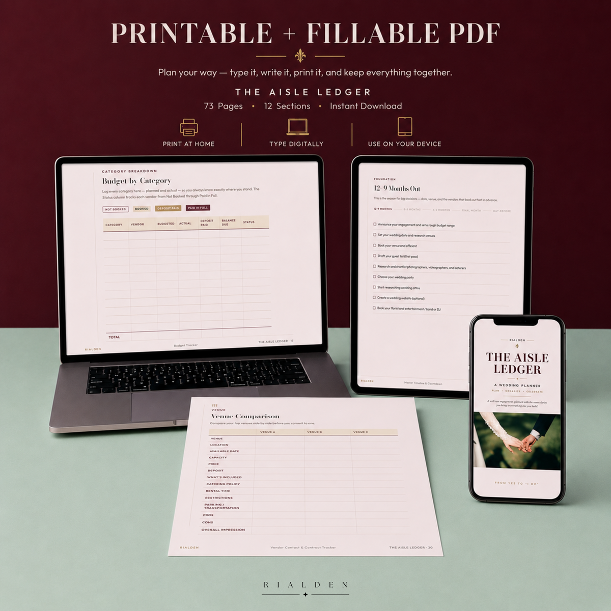 The Aisle Ledger — Wedding Planner | Printable + Fillable PDF